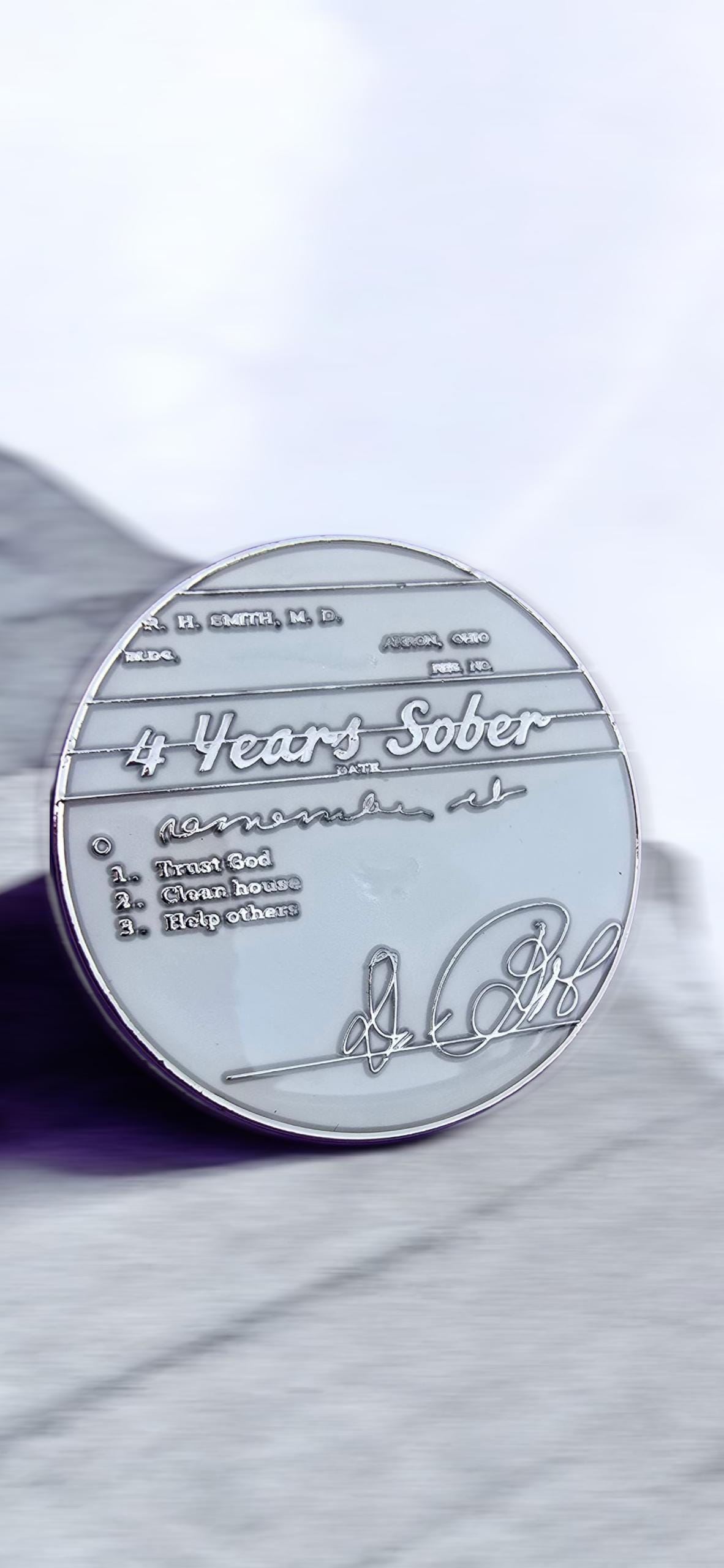 Four Year Sobriety Coin - Dr. Bob's Prescription: 4 Year AA Chip