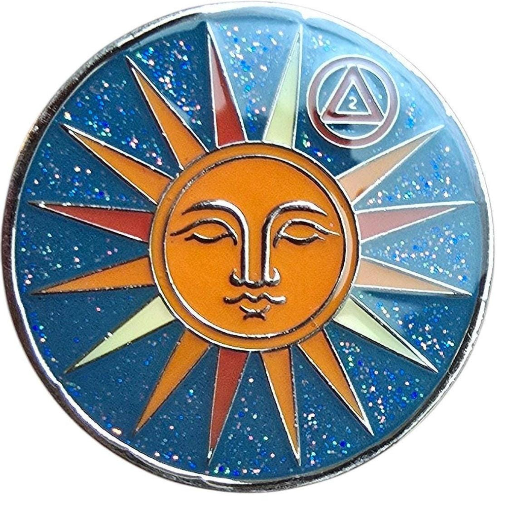Sun and Moon: Two Year Sobriety Chip. One Day at a Time; 2 Years Sober AA Coin.