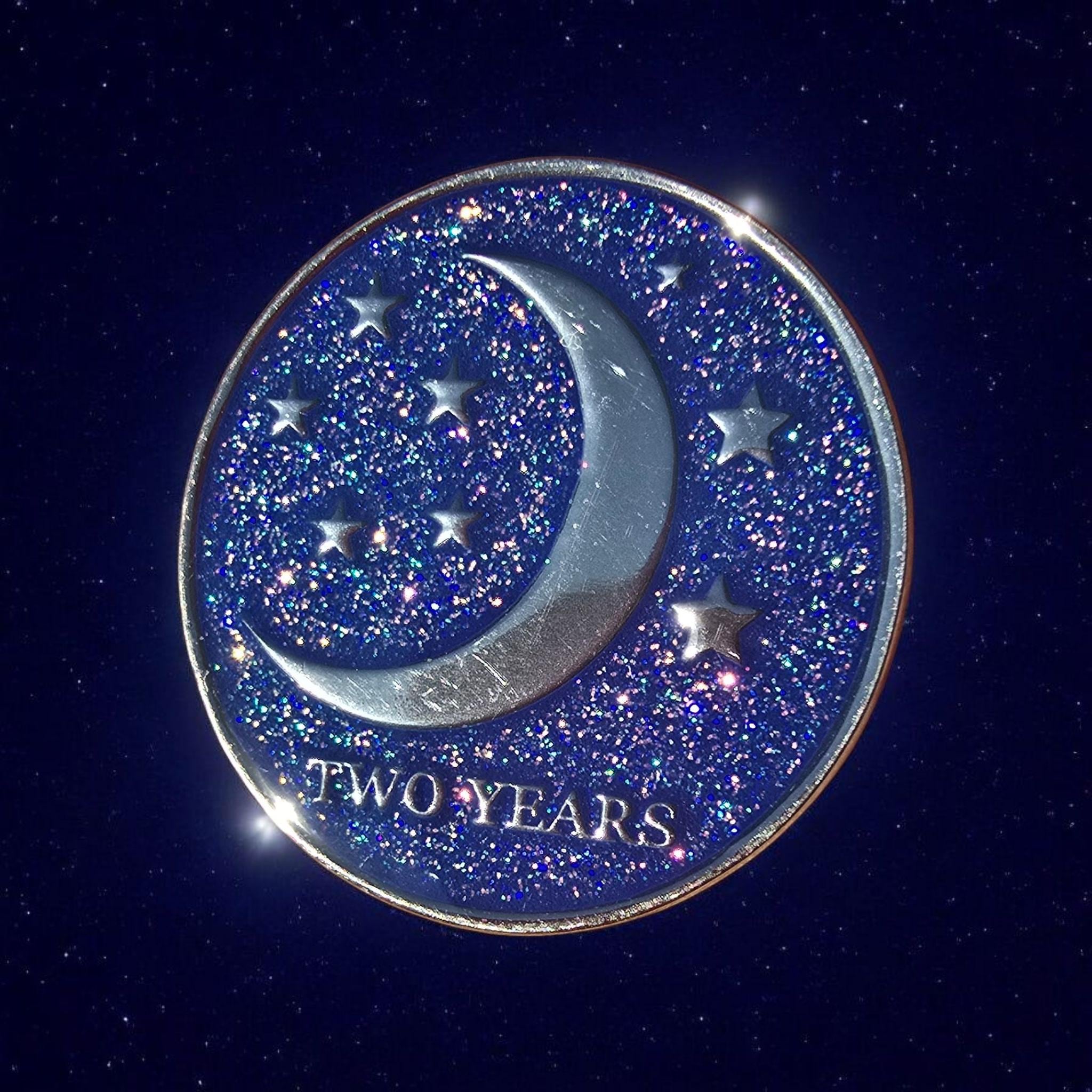 Sun and Moon: Two Year Sobriety Chip. One Day at a Time; 2 Years Sober AA Coin.