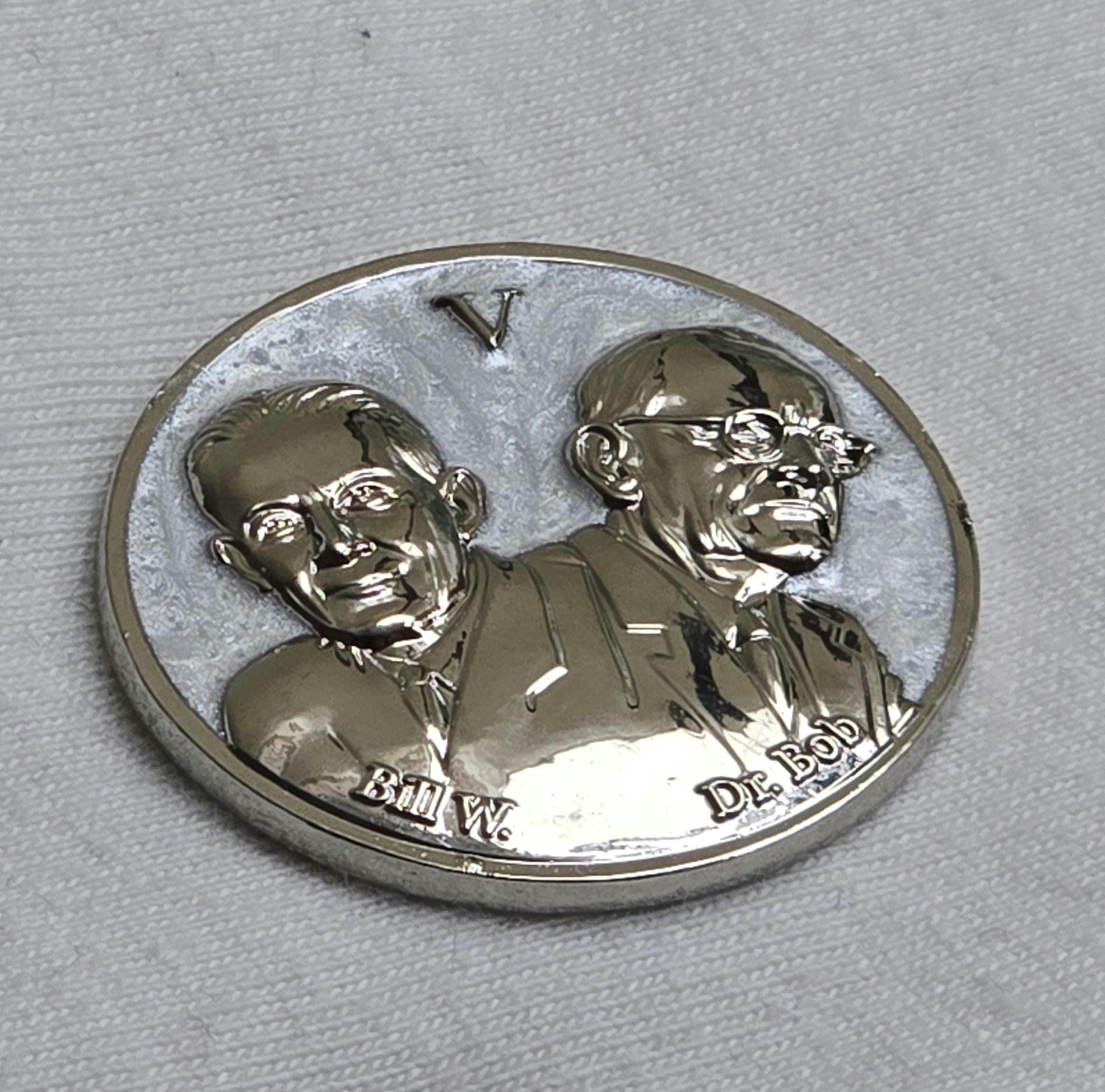 5 Year Sobriety Chip-  Founders Edition: Bill W and Dr Bob - Five Year AA Coin